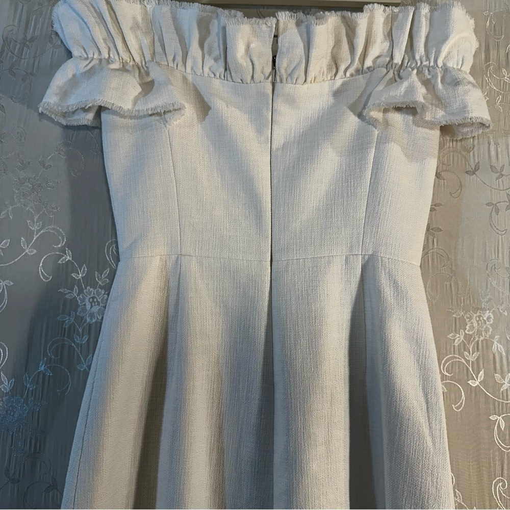 Rebecca Taylor Off-the-Shoulder White Ruffle Dress – Size 4 - Picture 13 of 15